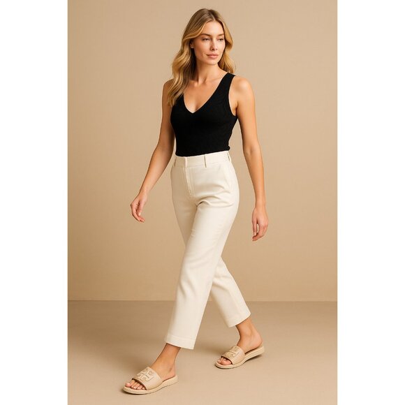 Tory Burch Women Leather Slide Sandals Double T Logo Beige Cream Flat Slip On 10 - Picture 12 of 13